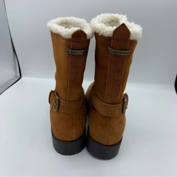 Cole Haan Quiana Tan Suede Faux Shearling Lining Waterproof Boots Size 7 1/2b - Picture 3 of 11